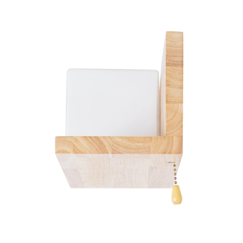 GloboStar® AMITY 01365 Μοντέρνο Επιτοίχιο Φωτιστικό Απλίκα Μονόφωτο 1 x E27 IP20 Μπεζ Ξύλο με Λευκό Γυαλί - Μ30 x Π14.5 x Υ15cm