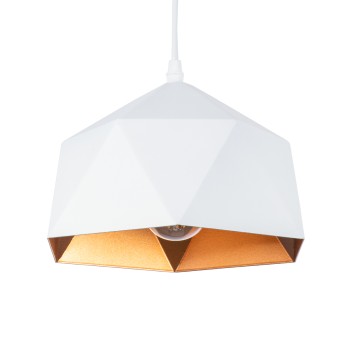 GLOBOSTAR® HEXAGON 01377 Μοντέρνο Κρεμαστό Φωτιστικό Οροφής με Ντουί 1 x E27 AC 220-240V IP20 - Λευκό & Χρυσό - Μ21.5 x Π21.5 x Y15cm