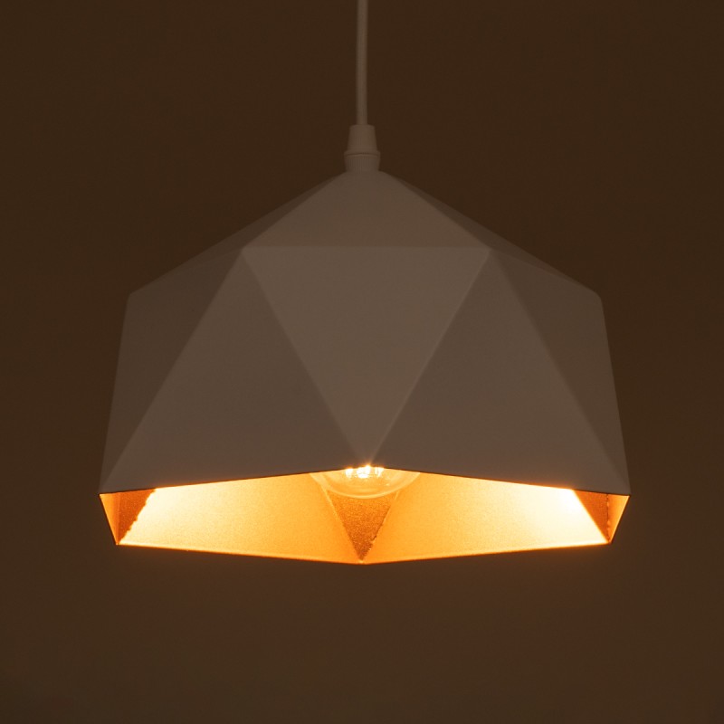 GloboStar® HEXAGON 01377 Μοντέρνο Κρεμαστό Φωτιστικό Καμπάνα Μονόφωτο 1 x E27 IP20 Λευκό & Χρυσό Μέταλλο - Μ21,5 x Π21,5 x Y15cm