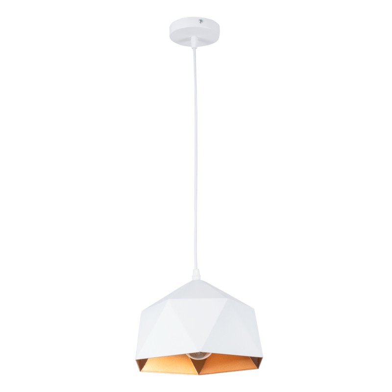 GloboStar® HEXAGON 01377 Μοντέρνο Κρεμαστό Φωτιστικό Καμπάνα Μονόφωτο 1 x E27 IP20 Λευκό & Χρυσό Μέταλλο - Μ21,5 x Π21,5 x Y15cm