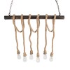 GloboStar® RAILROAD 01379 Vintage Κρεμαστό Φωτιστικό Ράγα Πολύφωτο 6 x E27 IP20 Χάλκινο Μέταλλο με Μπεζ Σχοινί - Μ80 x Π4 x Y55cm