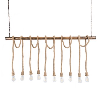 GLOBOSTAR® RAILROAD 01380 Vintage Κρεμαστό Φωτιστικό Οροφής με Ντουί 10 x E27 AC 220-240V IP20 - Μπεζ & Χάλκινο - Μ150 x Π4 x Y62.5cm