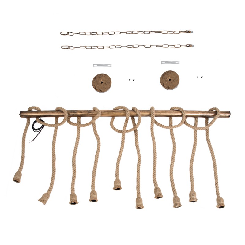GloboStar® RAILROAD 01380 Vintage Κρεμαστό Φωτιστικό Ράγα Πολύφωτο 10 x E27 IP20 Χάλκινο Μέταλλο με Μπεζ Σχοινί - Μ150 x Π4 x Y62.5cm