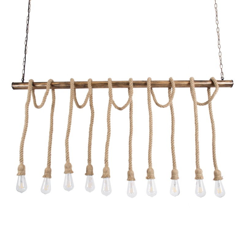 GloboStar® RAILROAD 01380 Vintage Κρεμαστό Φωτιστικό Ράγα Πολύφωτο 10 x E27 IP20 Χάλκινο Μέταλλο με Μπεζ Σχοινί - Μ150 x Π4 x Y62.5cm