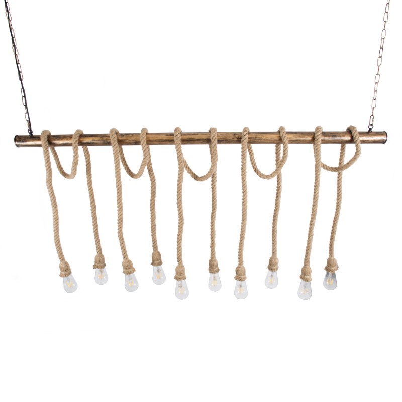 GloboStar® RAILROAD 01380 Vintage Κρεμαστό Φωτιστικό Ράγα Πολύφωτο 10 x E27 IP20 Χάλκινο Μέταλλο με Μπεζ Σχοινί - Μ150 x Π4 x Y62.5cm