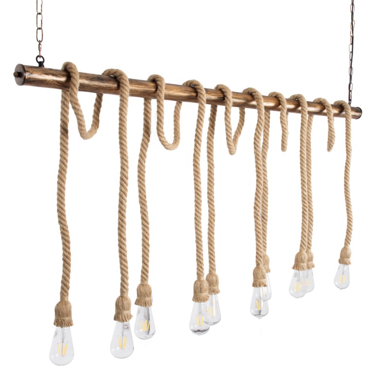 GloboStar® RAILROAD 01380 Vintage Κρεμαστό Φωτιστικό Ράγα Πολύφωτο 10 x E27 IP20 Χάλκινο Μέταλλο με Μπεζ Σχοινί - Μ150 x Π4 x Y62.5cm