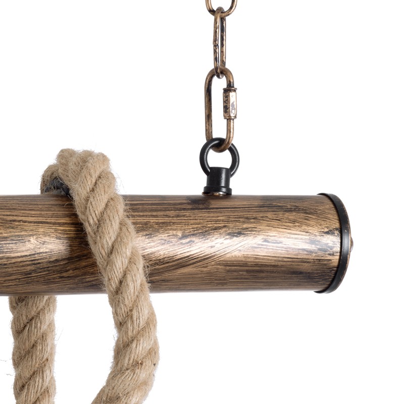 GloboStar® RAILROAD 01380 Vintage Κρεμαστό Φωτιστικό Ράγα Πολύφωτο 10 x E27 IP20 Χάλκινο Μέταλλο με Μπεζ Σχοινί - Μ150 x Π4 x Y62.5cm