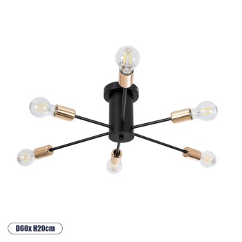 GLOBOSTAR® OLINDA 01384 Μοντέρνο Φωτιστικό Οροφής με Ντουί 6 x E27 AC 220-240V IP20 - Μαύρο & Χάλκινο - Μ60 x Π60 x Υ20cm