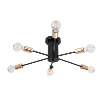 GLOBOSTAR® OLINDA 01384 Μοντέρνο Φωτιστικό Οροφής με Ντουί 6 x E27 AC 220-240V IP20 - Μαύρο & Χάλκινο - Μ60 x Π60 x Υ20cm