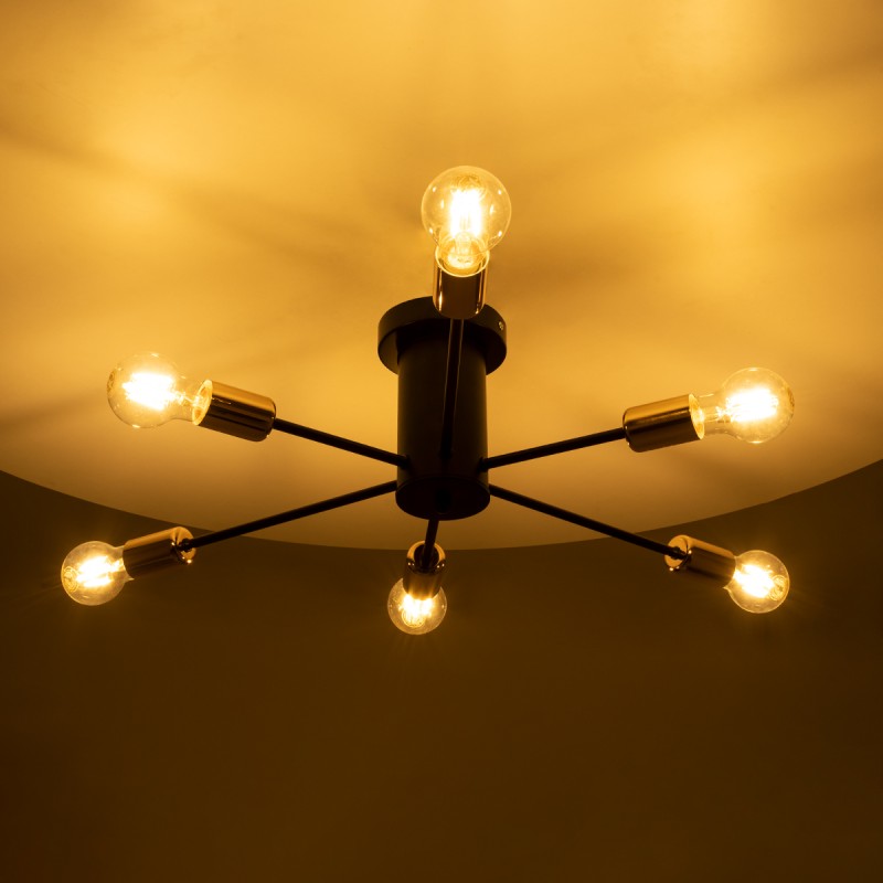 GloboStar® OLINDA 01384 Μοντέρνο Φωτιστικό Οροφής Πλέγμα Πολύφωτο 6 x E27 IP20 Μαύρο & Χάλκινο - Μέταλλο Μ60 x Π60 x Υ20cm