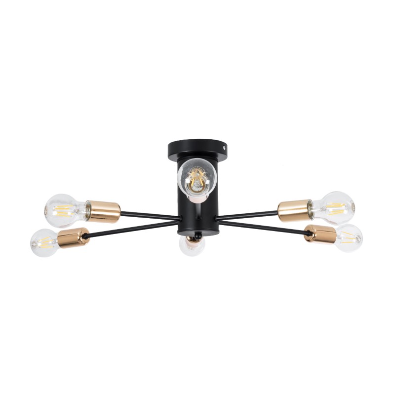 GloboStar® OLINDA 01384 Μοντέρνο Φωτιστικό Οροφής Πλέγμα Πολύφωτο 6 x E27 IP20 Μαύρο & Χάλκινο - Μέταλλο Μ60 x Π60 x Υ20cm