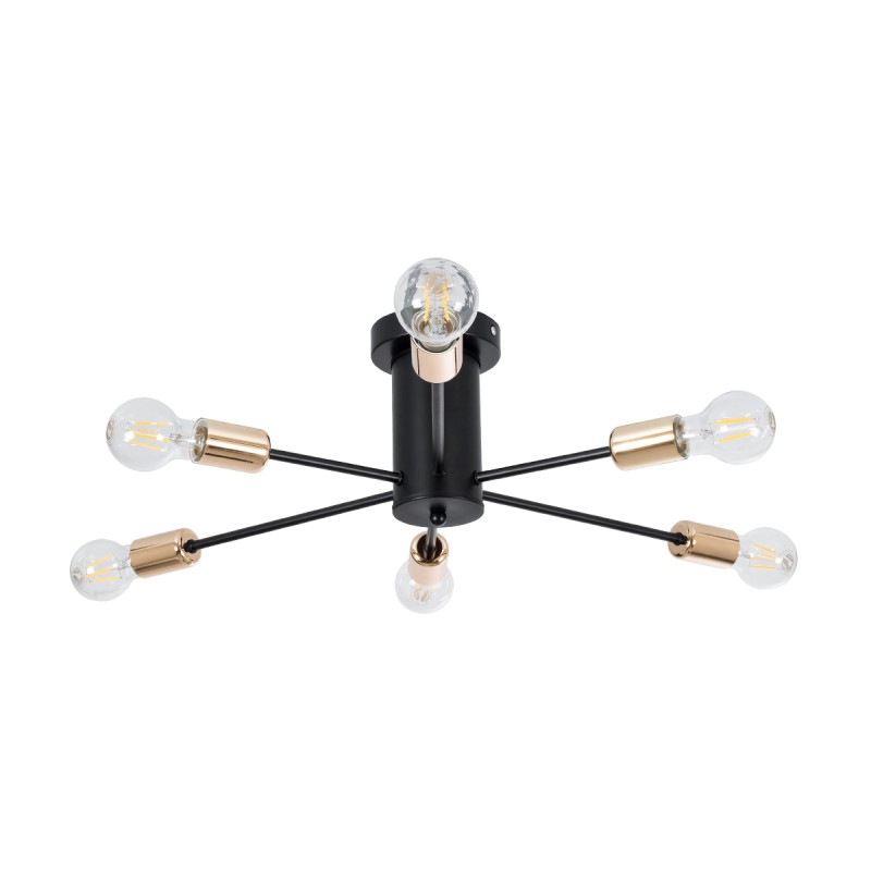 GloboStar® OLINDA 01384 Μοντέρνο Φωτιστικό Οροφής Πλέγμα Πολύφωτο 6 x E27 IP20 Μαύρο & Χάλκινο - Μέταλλο Μ60 x Π60 x Υ20cm