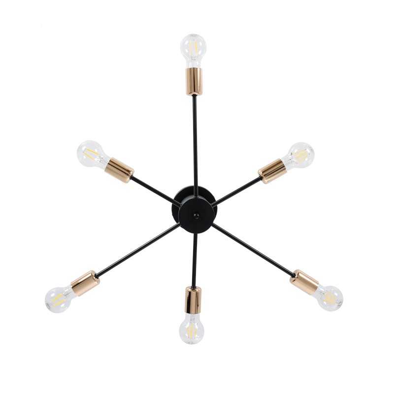 GloboStar® OLINDA 01384 Μοντέρνο Φωτιστικό Οροφής Πλέγμα Πολύφωτο 6 x E27 IP20 Μαύρο & Χάλκινο - Μέταλλο Μ60 x Π60 x Υ20cm