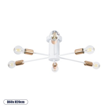 GLOBOSTAR® OLINDA 01385 Μοντέρνο Φωτιστικό Οροφής με Ντουί 6 x E27 AC 220-240V IP20 - Λευκό & Χάλκινο - Μ60 x Π60 x Υ20cm