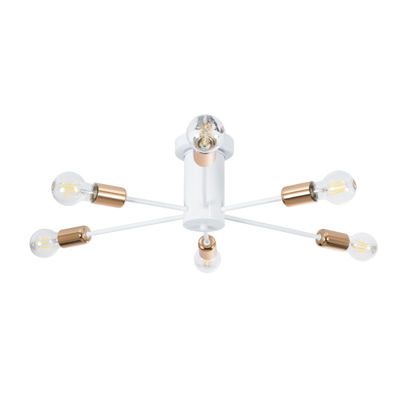 GloboStar® OLINDA 01385 Μοντέρνο Φωτιστικό Οροφής Πλέγμα Πολύφωτο 6 x E27 IP20 Λευκό & Χάλκινο - Μέταλλο Μ60 x Π60 x Υ20cm