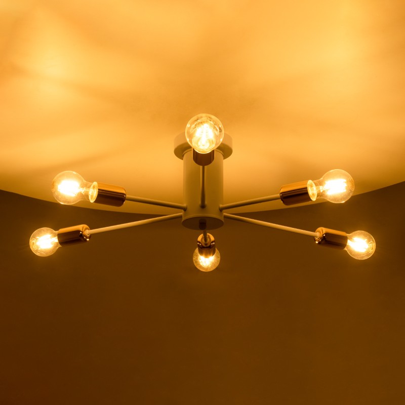 GloboStar® OLINDA 01385 Μοντέρνο Φωτιστικό Οροφής Πλέγμα Πολύφωτο 6 x E27 IP20 Λευκό & Χάλκινο - Μέταλλο Μ60 x Π60 x Υ20cm