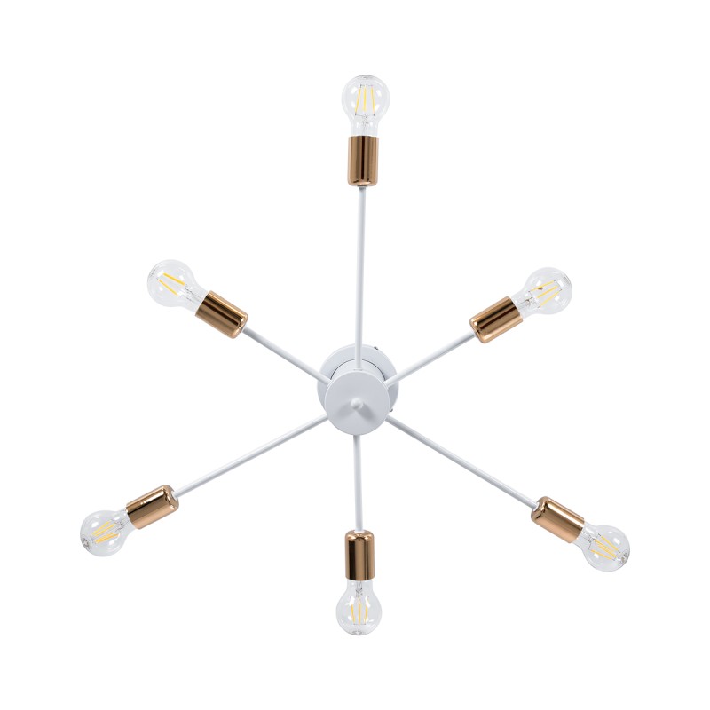 GloboStar® OLINDA 01385 Μοντέρνο Φωτιστικό Οροφής Πλέγμα Πολύφωτο 6 x E27 IP20 Λευκό & Χάλκινο - Μέταλλο Μ60 x Π60 x Υ20cm