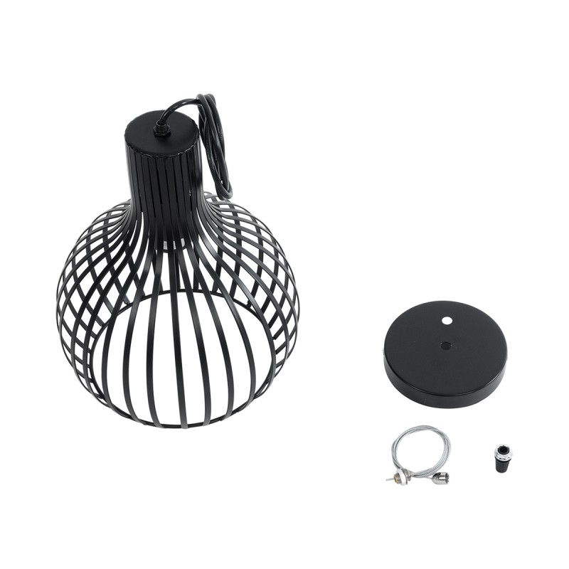 GloboStar® SCANDI 01386 Vintage Κρεμαστό Φωτιστικό Πλέγμα Μονόφωτο 1 x E27 IP20 Μαύρο Μέταλλο - Μ23 x Π23 x Υ30cm