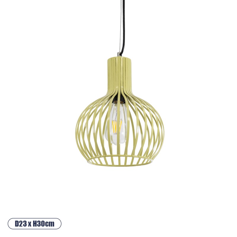 GloboStar® SCANDI 01387 Vintage Κρεμαστό Φωτιστικό Πλέγμα Μονόφωτο 1 x E27 IP20 Μπεζ Μέταλλο - Μ23 x Π23 x Υ30cm