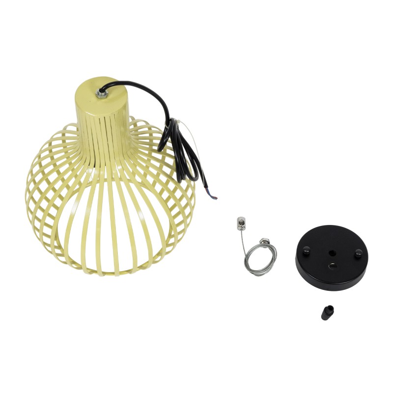 GloboStar® SCANDI 01387 Vintage Κρεμαστό Φωτιστικό Πλέγμα Μονόφωτο 1 x E27 IP20 Μπεζ Μέταλλο - Μ23 x Π23 x Υ30cm