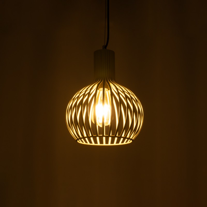 GloboStar® SCANDI 01387 Vintage Κρεμαστό Φωτιστικό Πλέγμα Μονόφωτο 1 x E27 IP20 Μπεζ Μέταλλο - Μ23 x Π23 x Υ30cm