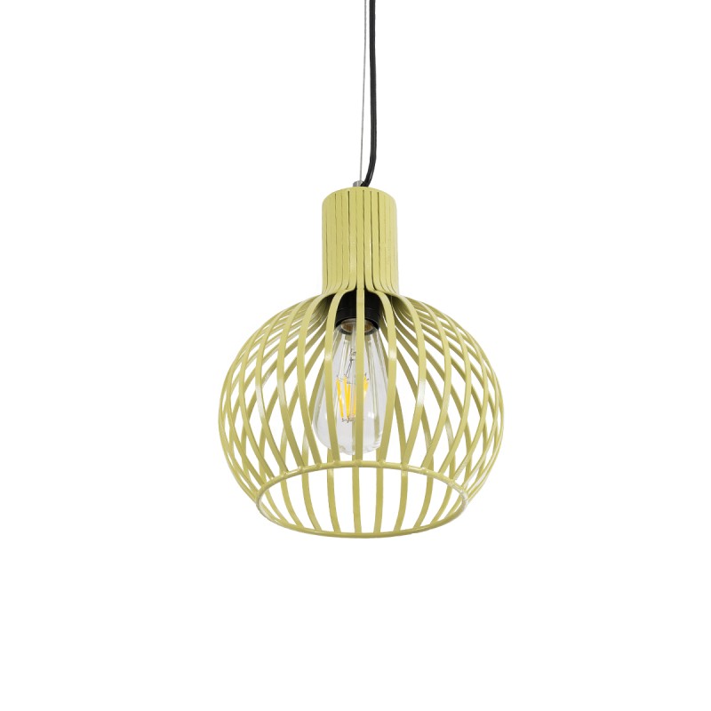 GloboStar® SCANDI 01387 Vintage Κρεμαστό Φωτιστικό Πλέγμα Μονόφωτο 1 x E27 IP20 Μπεζ Μέταλλο - Μ23 x Π23 x Υ30cm