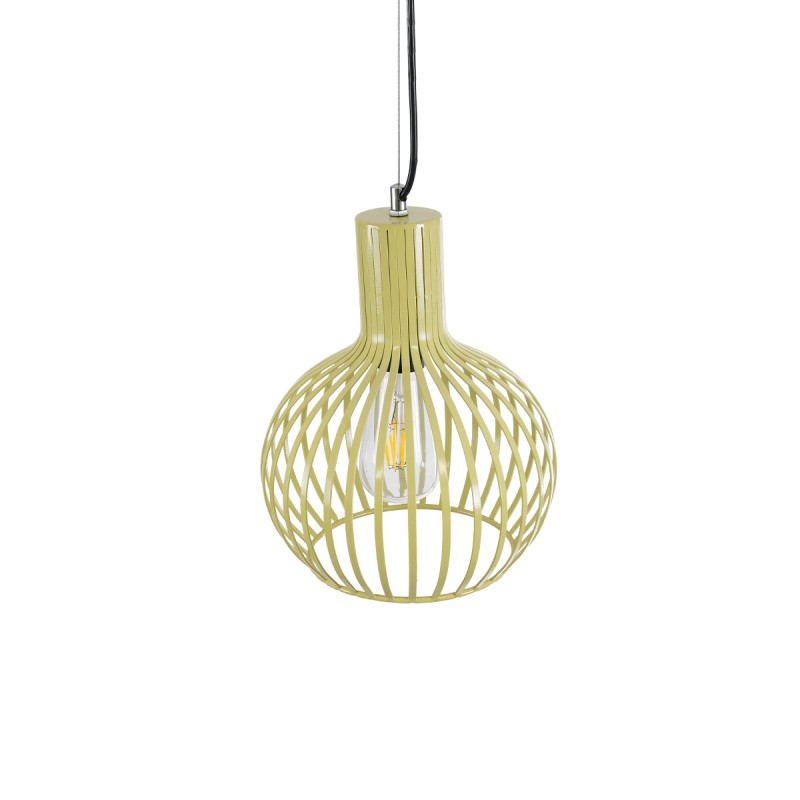 GloboStar® SCANDI 01387 Vintage Κρεμαστό Φωτιστικό Πλέγμα Μονόφωτο 1 x E27 IP20 Μπεζ Μέταλλο - Μ23 x Π23 x Υ30cm