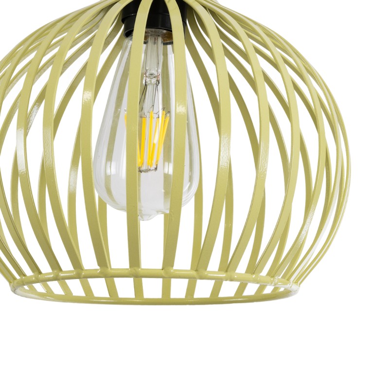 GloboStar® SCANDI 01387 Vintage Κρεμαστό Φωτιστικό Πλέγμα Μονόφωτο 1 x E27 IP20 Μπεζ Μέταλλο - Μ23 x Π23 x Υ30cm