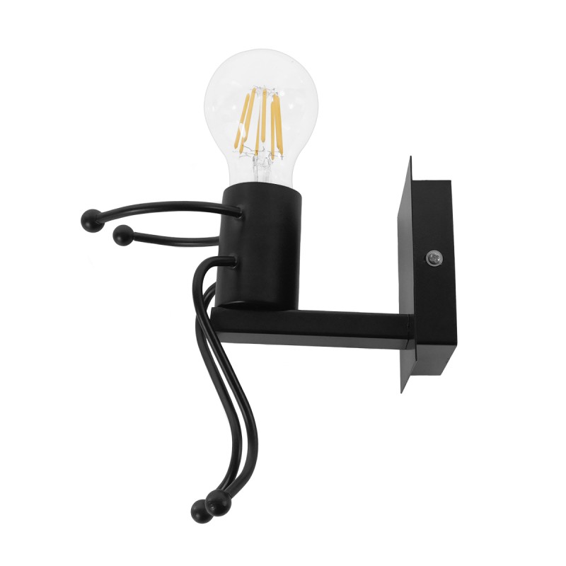 GloboStar® FIGURE 10001388 Μοντέρνο Επιτοίχιο Φωτιστικό Απλίκα Μονόφωτο 1 x E27 IP20 Μαύρο Μέταλλο - Μ12 x Π19 x Υ17cm