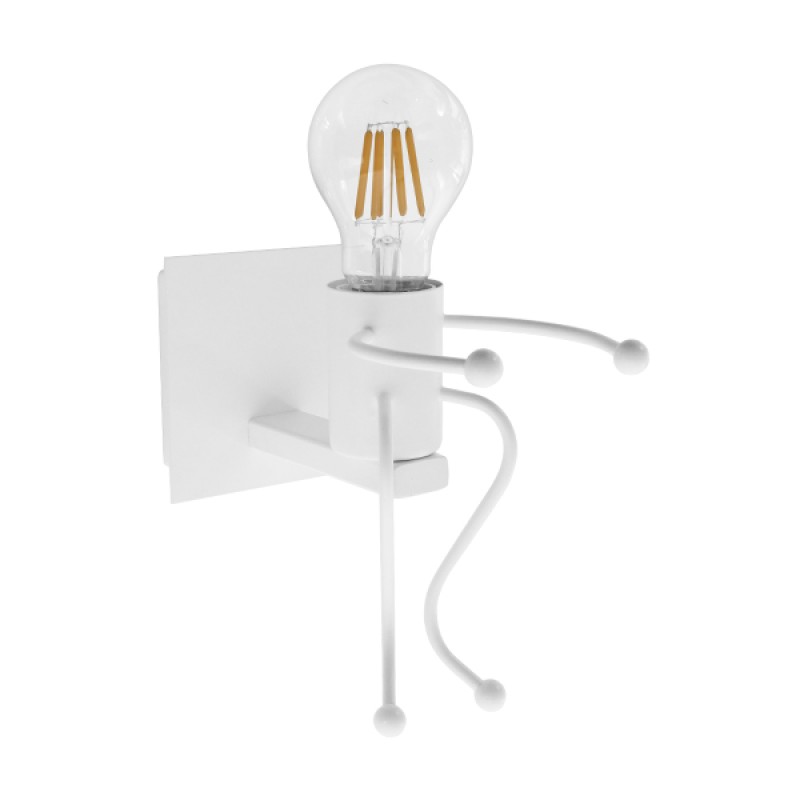 GloboStar® LITTLE MAN 01389 Μοντέρνο Επιτοίχιο Φωτιστικό Απλίκα Μονόφωτο 1 x E27 IP20 Λευκό Μέταλλο - Μ12 x Π19 x Υ17cm