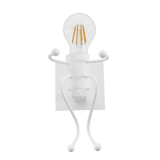 GloboStar® LITTLE MAN 01389 Μοντέρνο Επιτοίχιο Φωτιστικό Απλίκα Μονόφωτο 1 x E27 IP20 Λευκό Μέταλλο - Μ12 x Π19 x Υ17cm