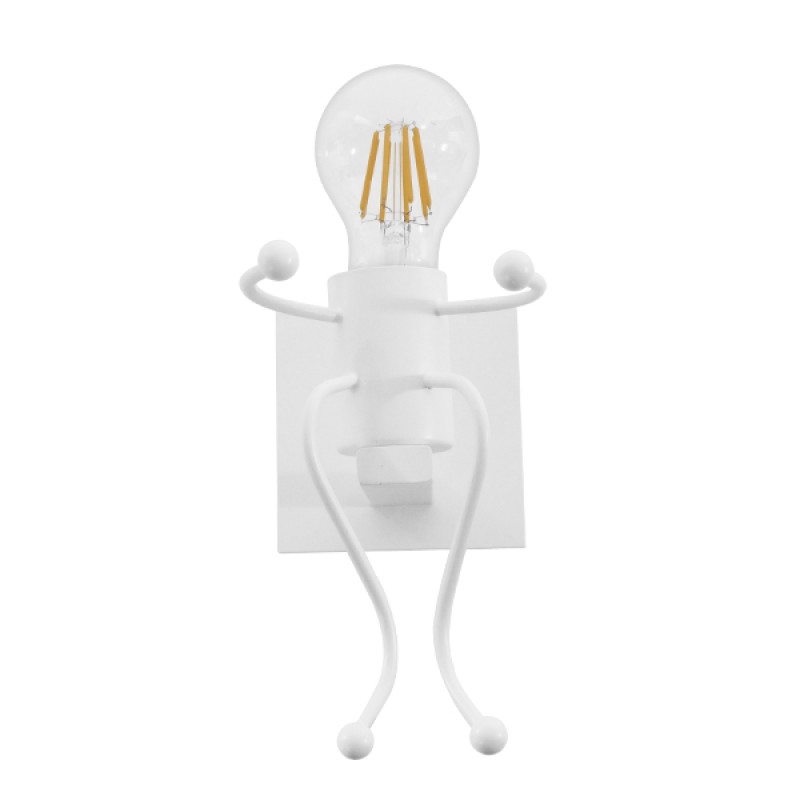 GloboStar® LITTLE MAN 01389 Μοντέρνο Επιτοίχιο Φωτιστικό Απλίκα Μονόφωτο 1 x E27 IP20 Λευκό Μέταλλο - Μ12 x Π19 x Υ17cm