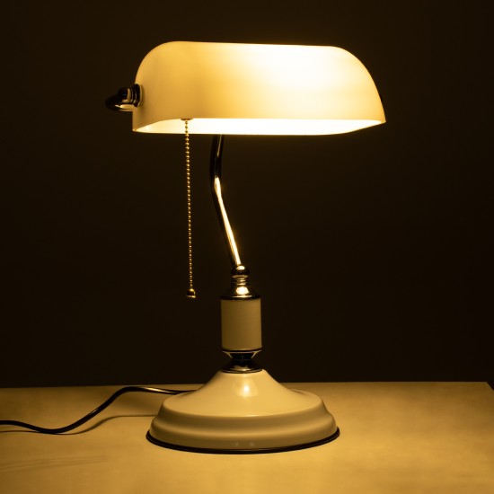 GloboStar® LIBRARY 01390 Vintage Επιτραπέζιο Φωτιστικό Πορτατίφ Μονόφωτο 1 x E27 IP20 Λευκό & Ασημί Μέταλλο με Λευκό Γυαλί - Μ26.5 x Π19 x Υ38cm GloboStar® LIBRARY 01390 Vintage Επιτραπέζιο Φωτιστικό Πορτατίφ Μονόφωτο Μεταλλικό Χρώμιο Νίκελ με Λευκό Καπέλο Μ26.5 x Π19 x Υ38cm