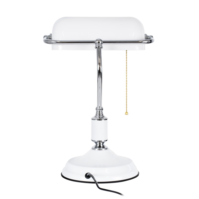 GloboStar® LIBRARY 01390 Vintage Επιτραπέζιο Φωτιστικό Πορτατίφ Μονόφωτο Μεταλλικό Χρώμιο Νίκελ με Λευκό Καπέλο Μ26.5 x Π19 x Υ38cm