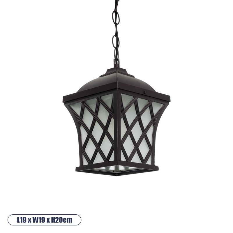 GloboStar® LINCOLN 01399 Vintage Κρεμαστό Φωτιστικό Πλέγμα Μονόφωτο 1 x E27 IP20 Καφέ Μεταλλο με Διάφανο Γυαλί - Μ19 x Π19 x Υ20cm