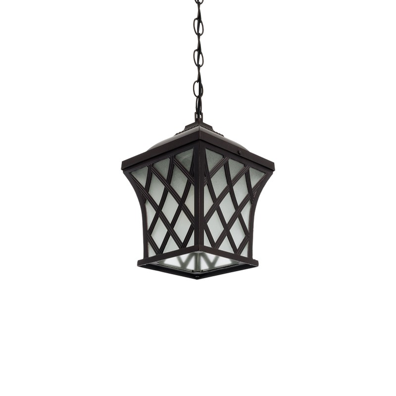 GloboStar® LINCOLN 01399 Vintage Κρεμαστό Φωτιστικό Πλέγμα Μονόφωτο 1 x E27 IP20 Καφέ Μεταλλο με Διάφανο Γυαλί - Μ19 x Π19 x Υ20cm