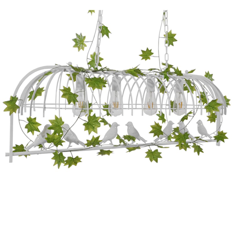 GloboStar® NEST 01403 Vintage Κρεμαστό Φωτιστικό Φιγούρα Πολύφωτο 4 x E27 IP20 Λευκό Μέταλλο με Πράσινο Πλαστικό - Μ103 x Π34 x Υ36.5cm