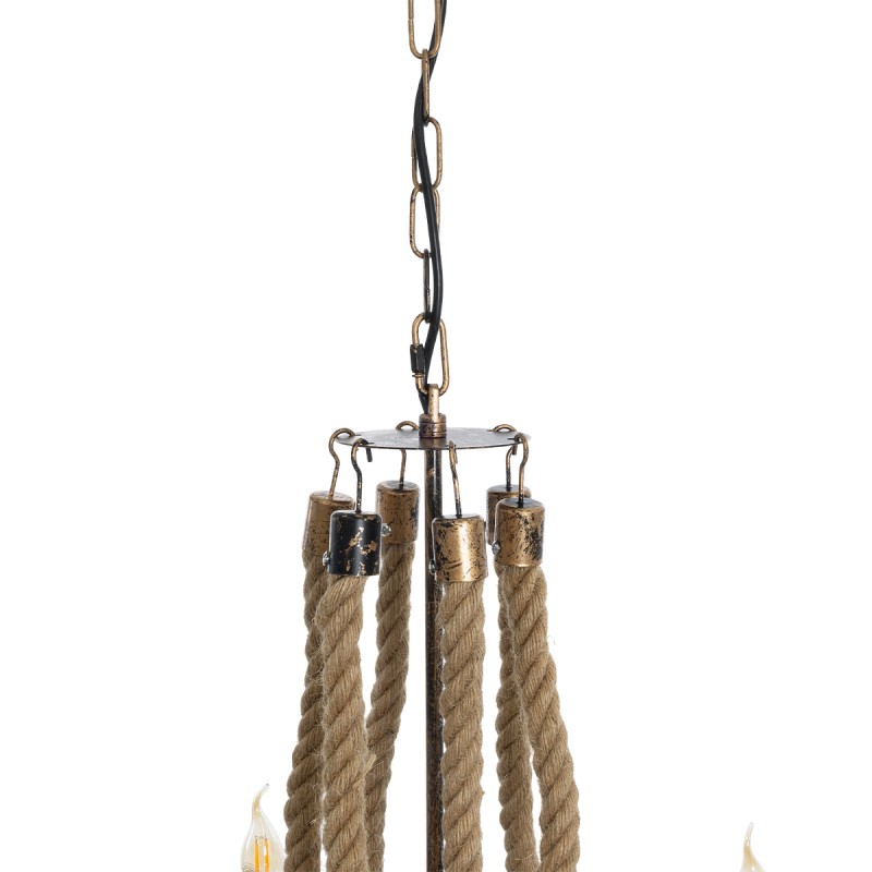 GloboStar® VICTORIAN 01404 Vintage Κρεμαστό Φωτιστικό Ανάρτηση Πολύφωτο 6 x E14 IP20 Χάλκινο Μέταλλο με Μπεζ Σχοινί - Μ85 x Π85 x Y85cm