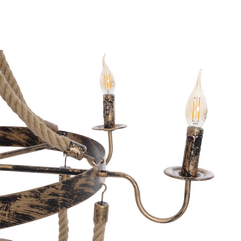 GloboStar® VICTORIAN 01404 Vintage Κρεμαστό Φωτιστικό Ανάρτηση Πολύφωτο 6 x E14 IP20 Χάλκινο Μέταλλο με Μπεζ Σχοινί - Μ85 x Π85 x Y85cm