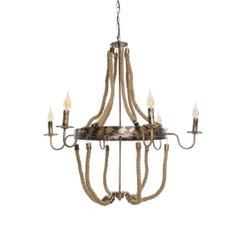GLOBOSTAR® VICTORIAN 01404 Vintage Κρεμαστό Φωτιστικό Οροφής με Ντουί 6 x E14 AC 220-240V IP20 - Χάλκινο Εφέ Σκουριάς & Μπεζ - Μ85 x Π85 x Υ85cm