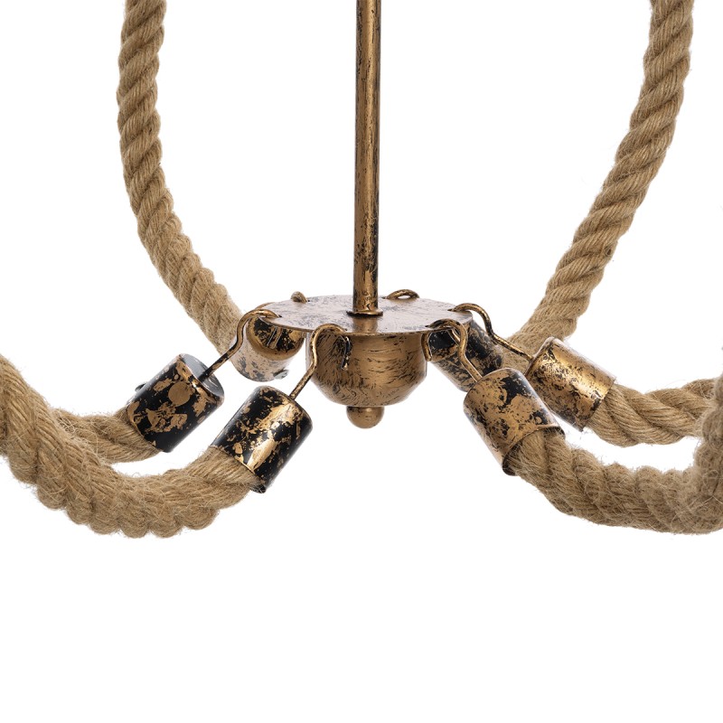 GloboStar® VICTORIAN 01404 Vintage Κρεμαστό Φωτιστικό Ανάρτηση Πολύφωτο 6 x E14 IP20 Χάλκινο Μέταλλο με Μπεζ Σχοινί - Μ85 x Π85 x Y85cm