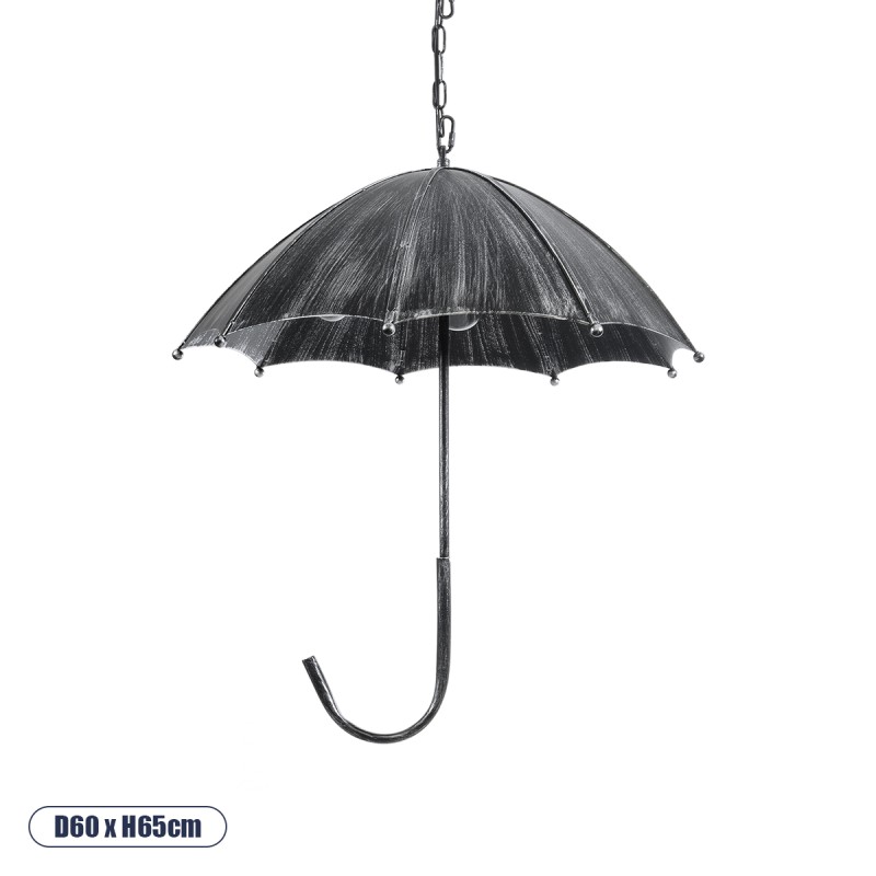 GloboStar® UMBRELLA 01407 Vintage Κρεμαστό Φωτιστικό Φιγούρα Πολύφωτο 5 x E27 IP20 Ασημί Μέταλλο - Μ60 x Π60 x Y65cm