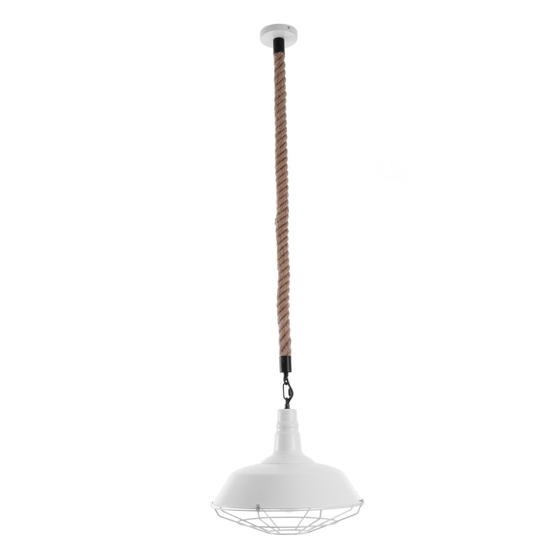 GloboStar® CRANE 01409 Vintage Κρεμαστό Φωτιστικό Μονόφωτο Καμπάνα 1 x E27 IP20 Λευκό Μεταλλο με Μπεζ Σχοινί - Μ36 x Π36 x Y31cm