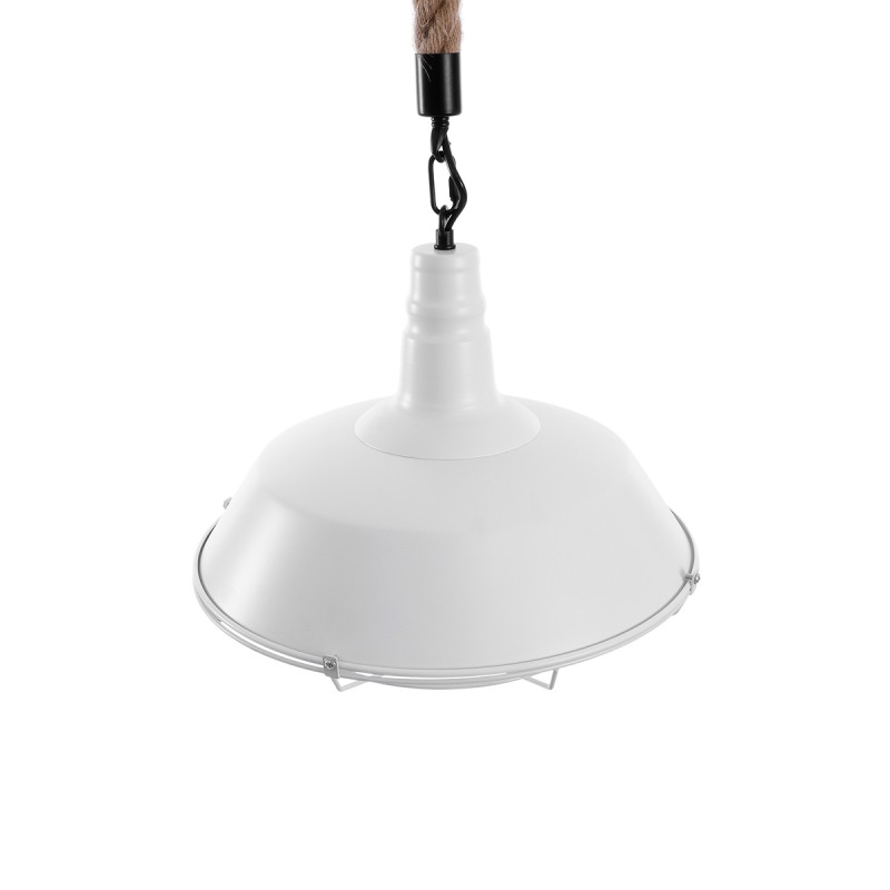 GloboStar® CRANE 01409 Vintage Κρεμαστό Φωτιστικό Μονόφωτο Καμπάνα 1 x E27 IP20 Λευκό Μεταλλο με Μπεζ Σχοινί - Μ36 x Π36 x Y31cm