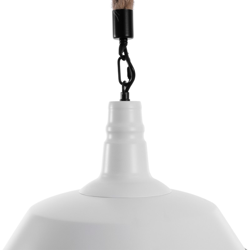 GloboStar® CRANE 01409 Vintage Κρεμαστό Φωτιστικό Μονόφωτο Καμπάνα 1 x E27 IP20 Λευκό Μεταλλο με Μπεζ Σχοινί - Μ36 x Π36 x Y31cm