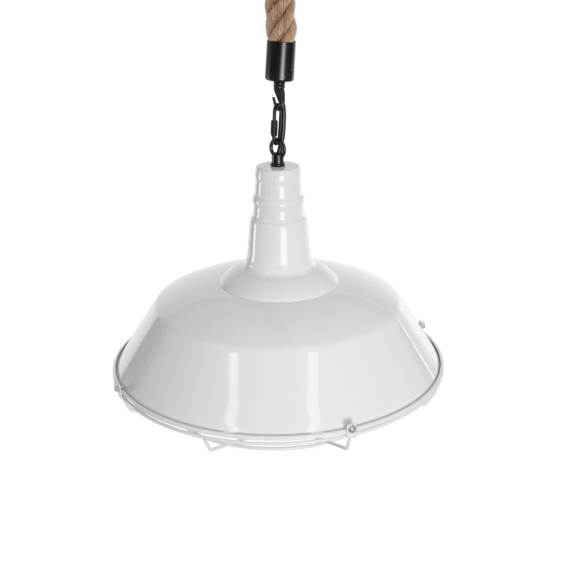 GloboStar® PUPPET 01412 Vintage Κρεμαστό Φωτιστικό Μονόφωτο Καμπάνα 1 x E27 IP20 Λευκό Μεταλλο με Μπεζ Σχοινί - Μ36 x Π36 x Y31cm