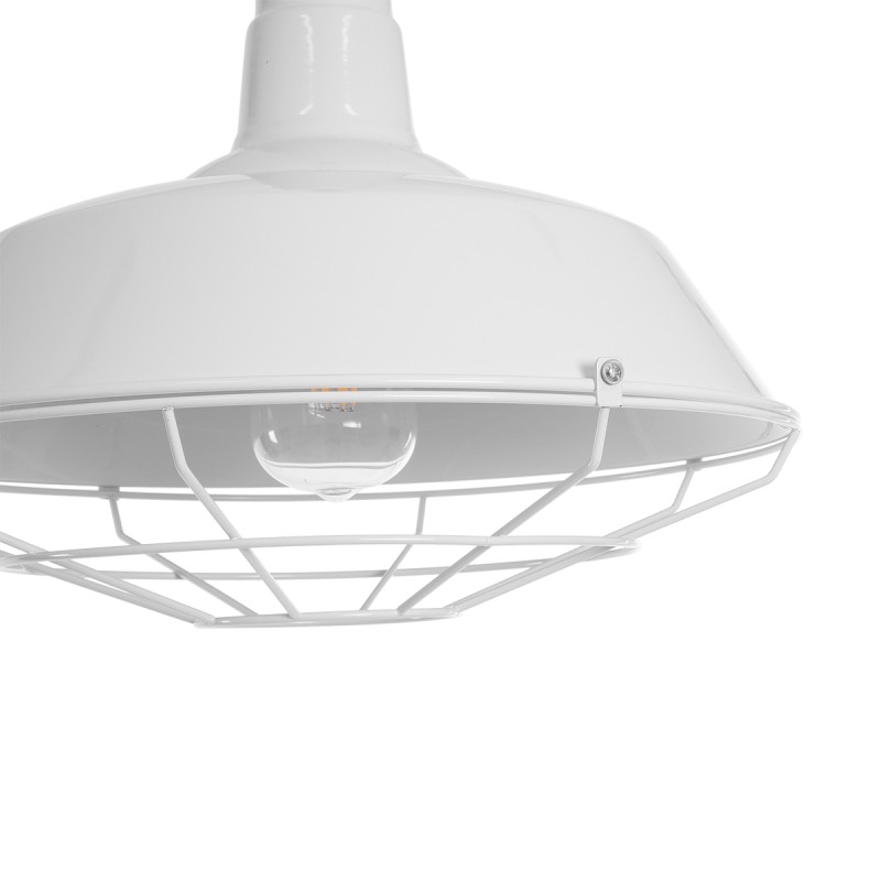 GloboStar® PUPPET 01412 Vintage Κρεμαστό Φωτιστικό Μονόφωτο Καμπάνα 1 x E27 IP20 Λευκό Μεταλλο με Μπεζ Σχοινί - Μ36 x Π36 x Y31cm