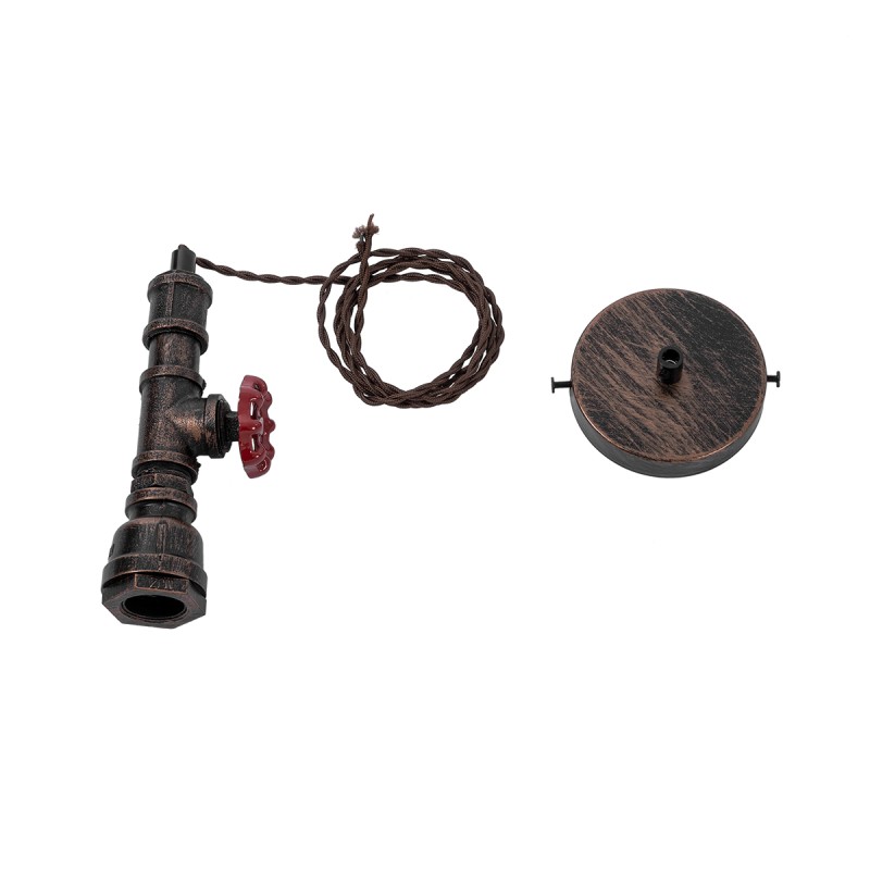 GloboStar® SPIGOT 01414 Vintage Κρεμαστό Φωτιστικό Ανάρτηση Μονόφωτο 1 x E27 IP20 Καφέ & Κόκκινο Μέταλλο - Μ5 x Π5 x Y20cm