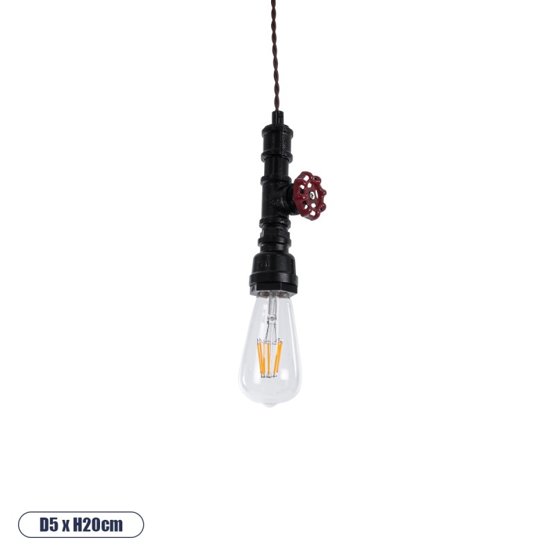 GloboStar® SPIGOT 01415 Vintage Κρεμαστό Φωτιστικό Ανάρτηση Μονόφωτο 1 x E27 IP20 Μαύρο & Κόκκινο Μέταλλο - Μ5 x Π5 x Y20cm