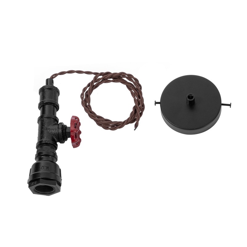 GloboStar® SPIGOT 01415 Vintage Κρεμαστό Φωτιστικό Ανάρτηση Μονόφωτο 1 x E27 IP20 Μαύρο & Κόκκινο Μέταλλο - Μ5 x Π5 x Y20cm